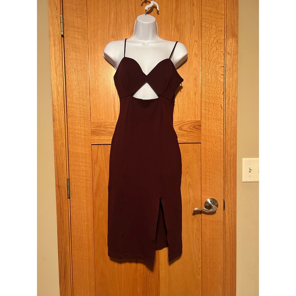Socialite Burgundy Cutout Midi Dress Front Slit Maroon Women's Size Small